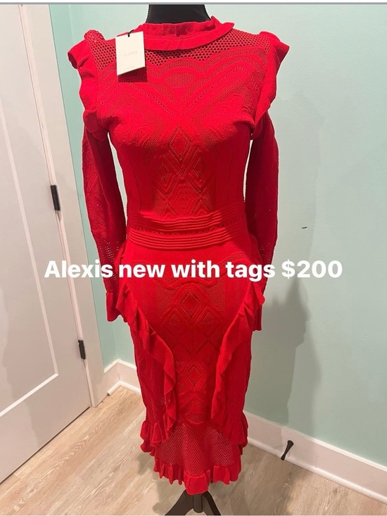 Alexis Dresses & Skirts - Alexis Red Ruffle Knit Midi Dress with Long Sleeves